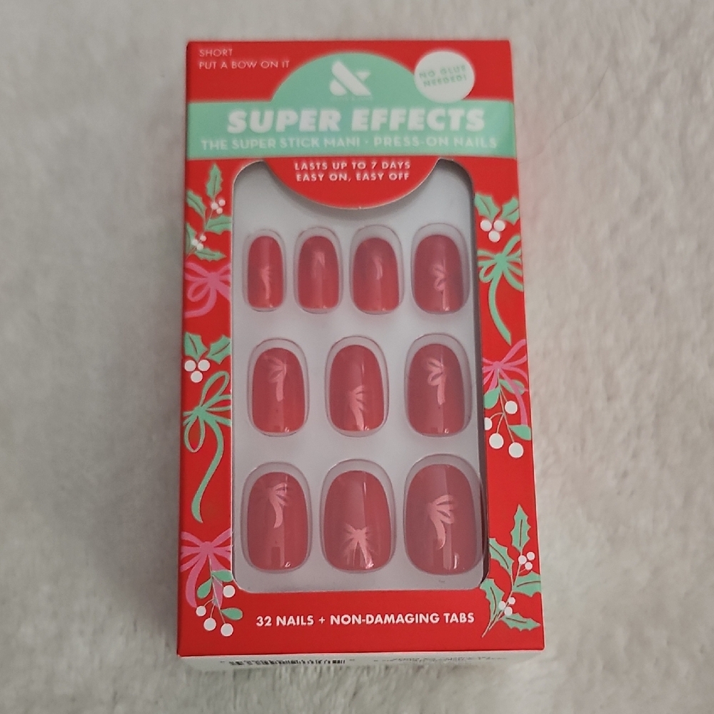 Olive & June Super Effects Red Press-On Nails with Bow Design